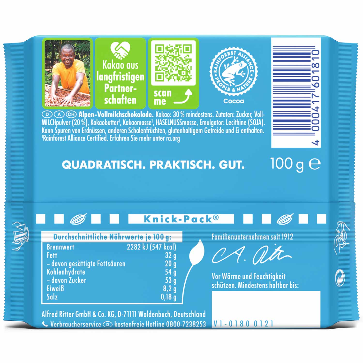 Ritter Sport Alpenmilch 100g Milchschokolade – Detailansicht