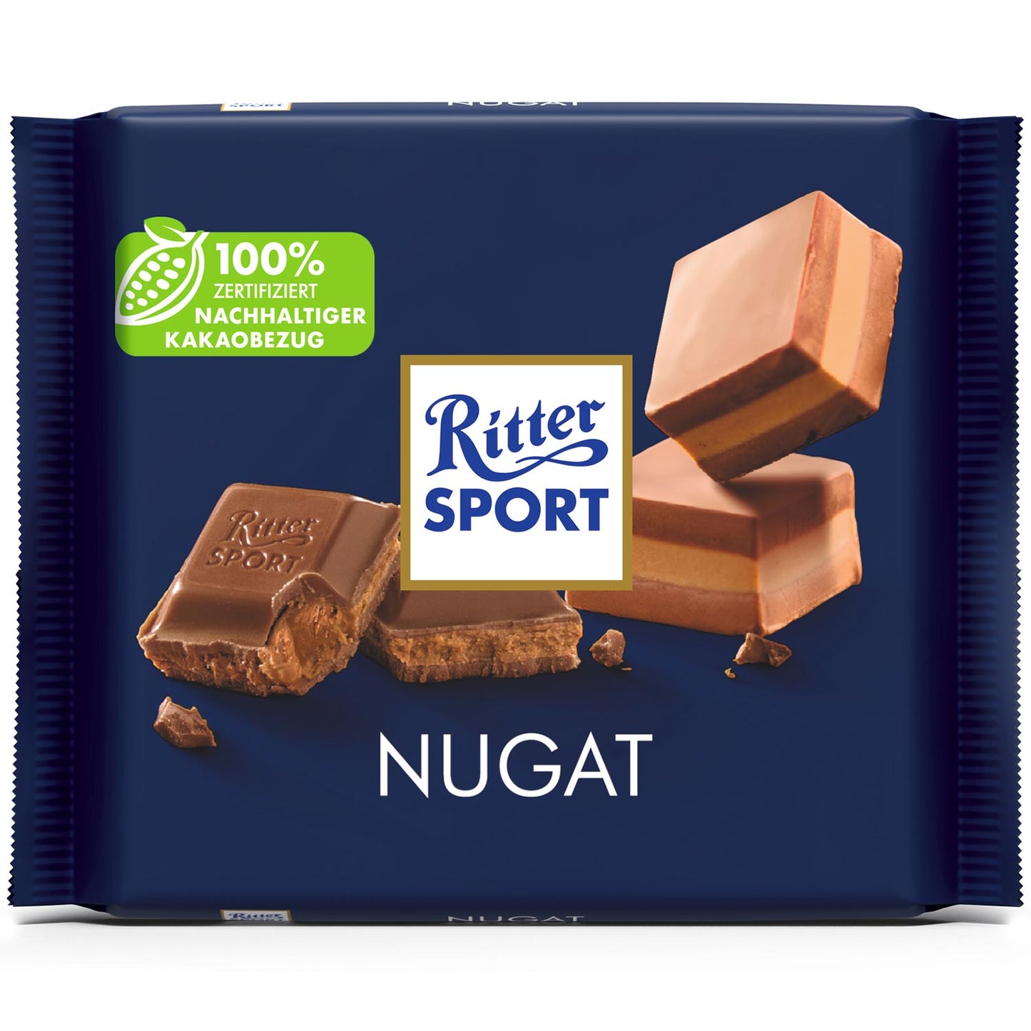 Ritter Sport Nugat 100g Vollmilchschokolade mit Nugat-Füllung – Produktansicht