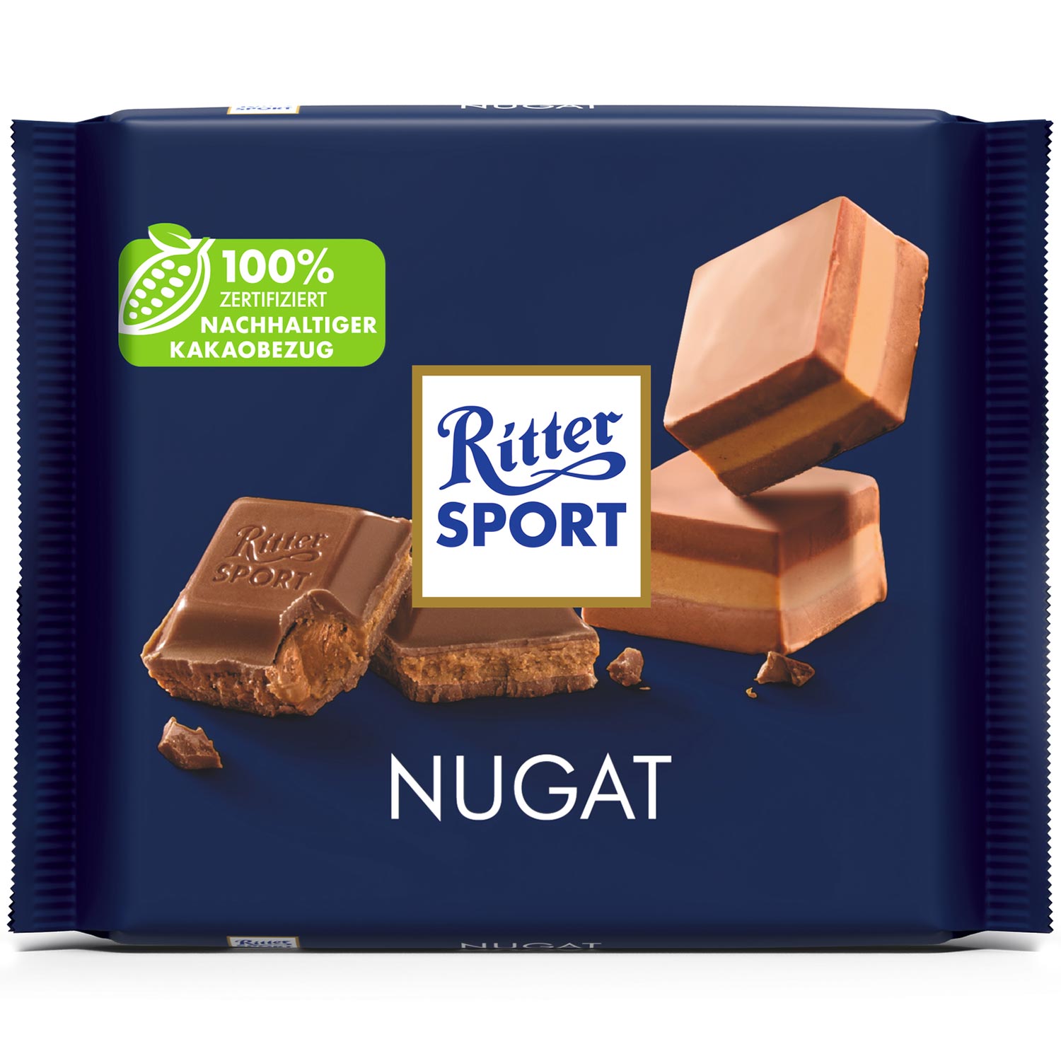 Ritter Sport Nugat 100g Vollmilchschokolade mit Nugat-Füllung – Produktansicht