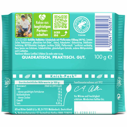 Ritter Sport Pfefferminz Dunkle Halbbitter-Schokolade 100 g