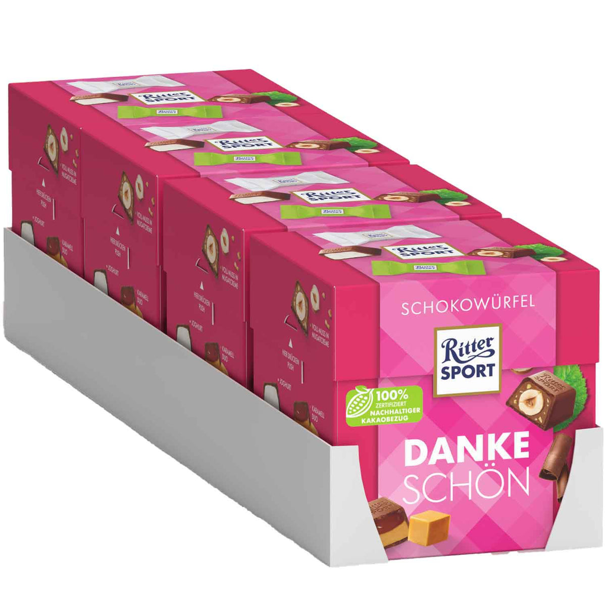 Ritter Sport Schokowürfel Dankeschön 22er Geschenkverpackung mit gefüllter Schokolade