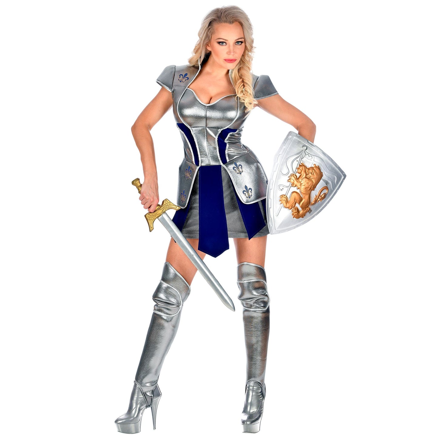 "RITTERIN" (Kleid mit Rüstung, Beinschoner) – Vorderansicht