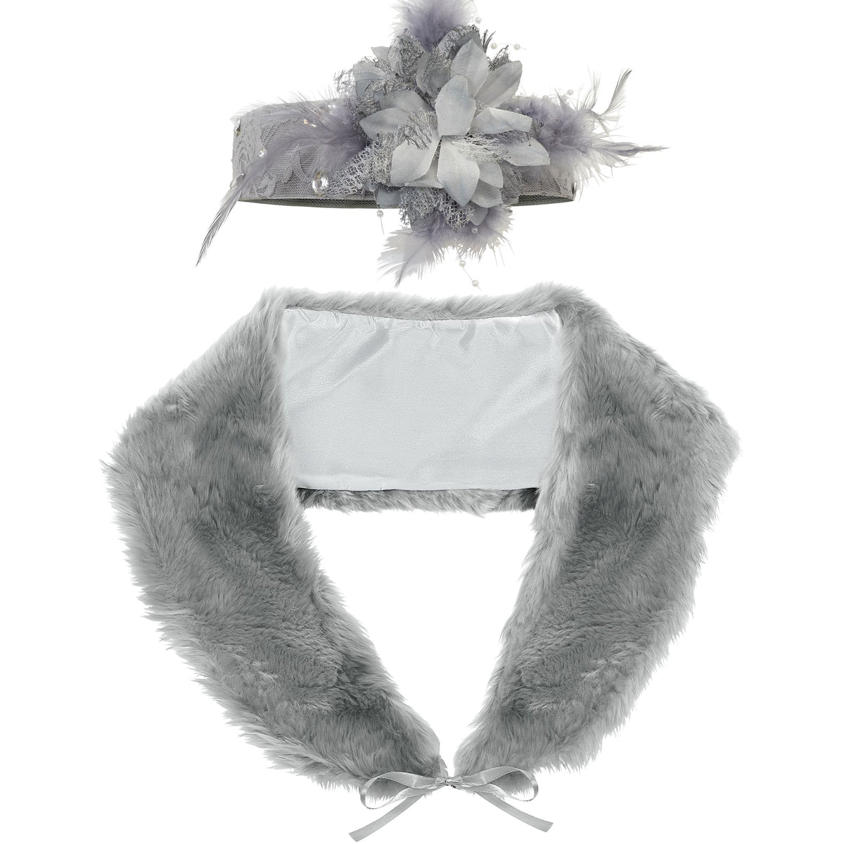 "ROARING 20s FLAPPER" (Stola aus Kunstpelz, Kopfschmuck mit Pailletten & Federn) – Vorderansicht