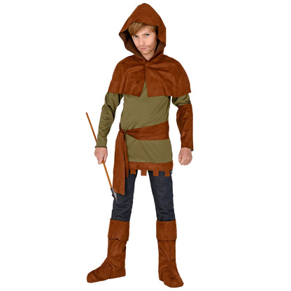 "ROBIN OF SHERWOOD" (Oberteil, Armschoner, Schulterumhang mit Kapuze, Gürtel, Stiefelüberzieher) – Detailansicht