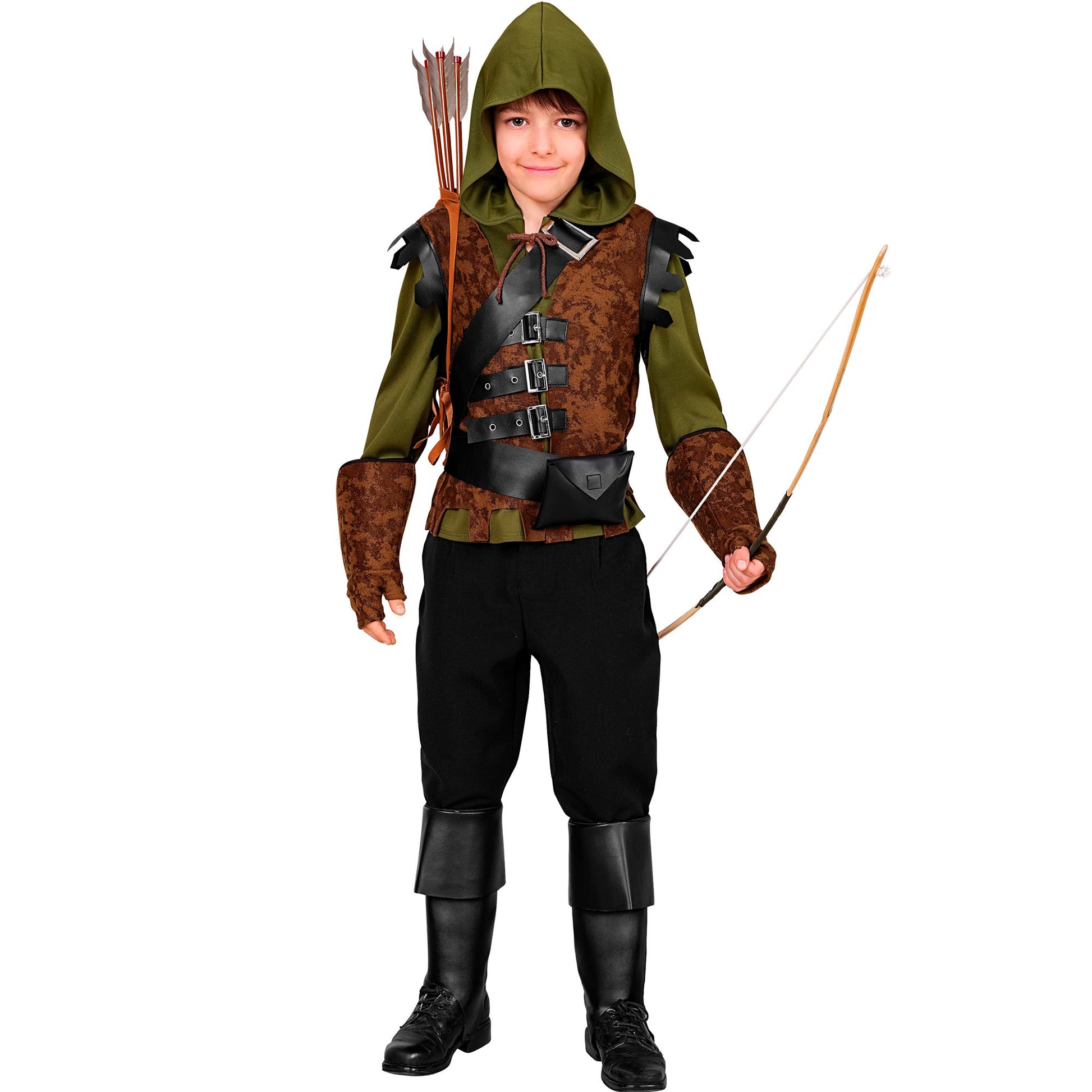 Widmann Jungen Robin Hood Kostüm mit Kapuze, Weste und Zubehör – Produktansicht