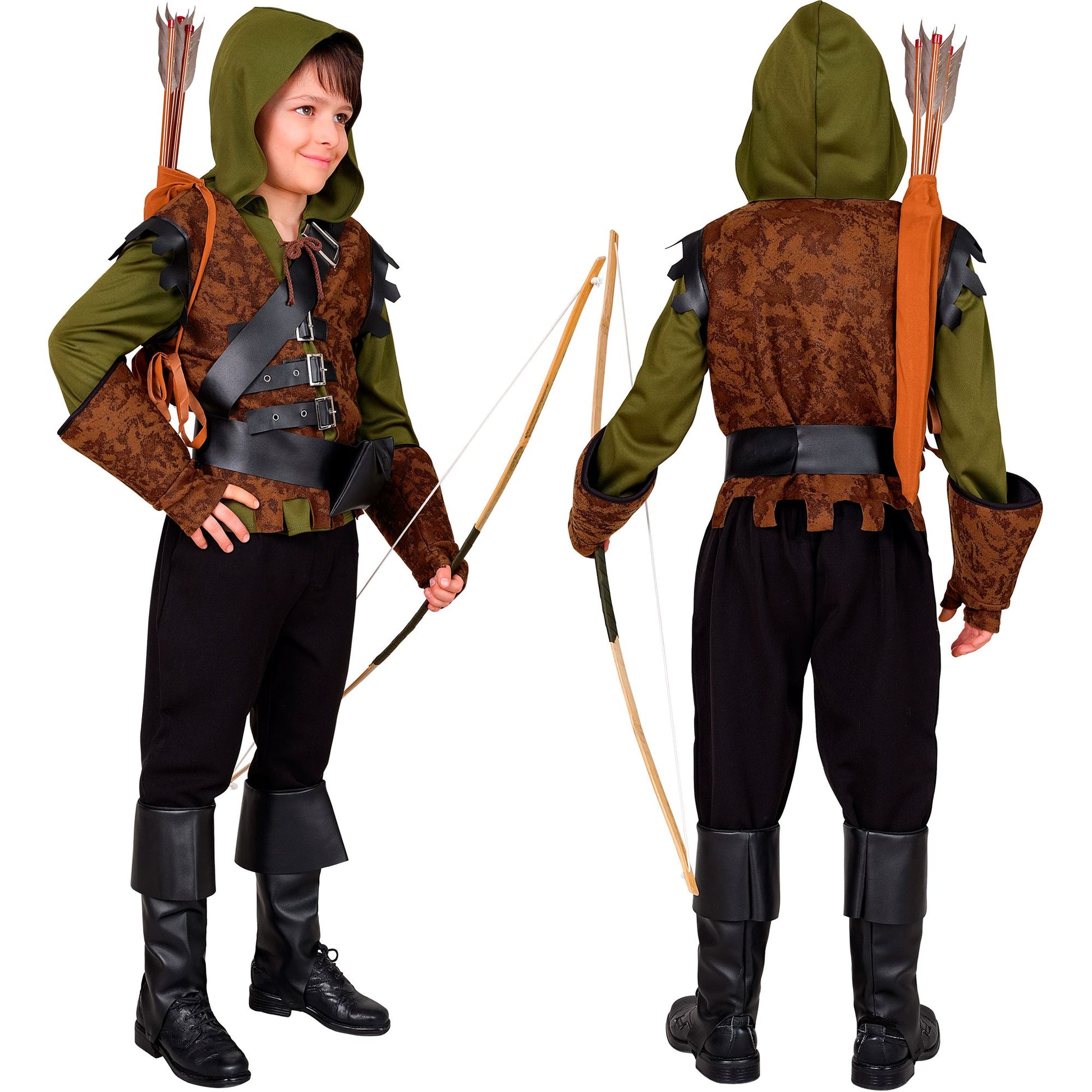 Widmann Jungen Robin Hood Kostüm mit Kapuze, Weste und Zubehör – Seitenansicht