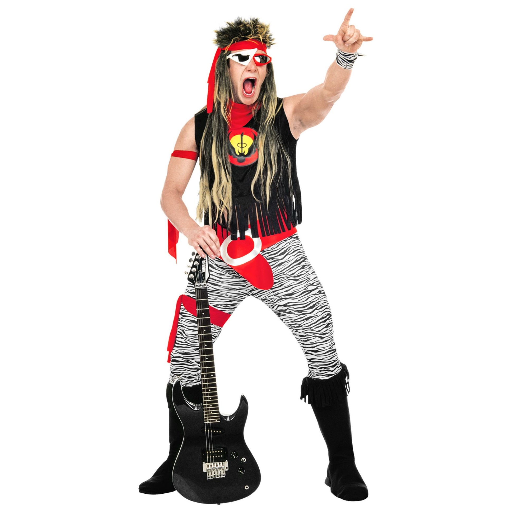 "ROCK STAR" (Achselshirt, Hose, Gürtel, Arm- und Beinbänder, Stiefelüberzieher, Haarband) – Vorderansicht