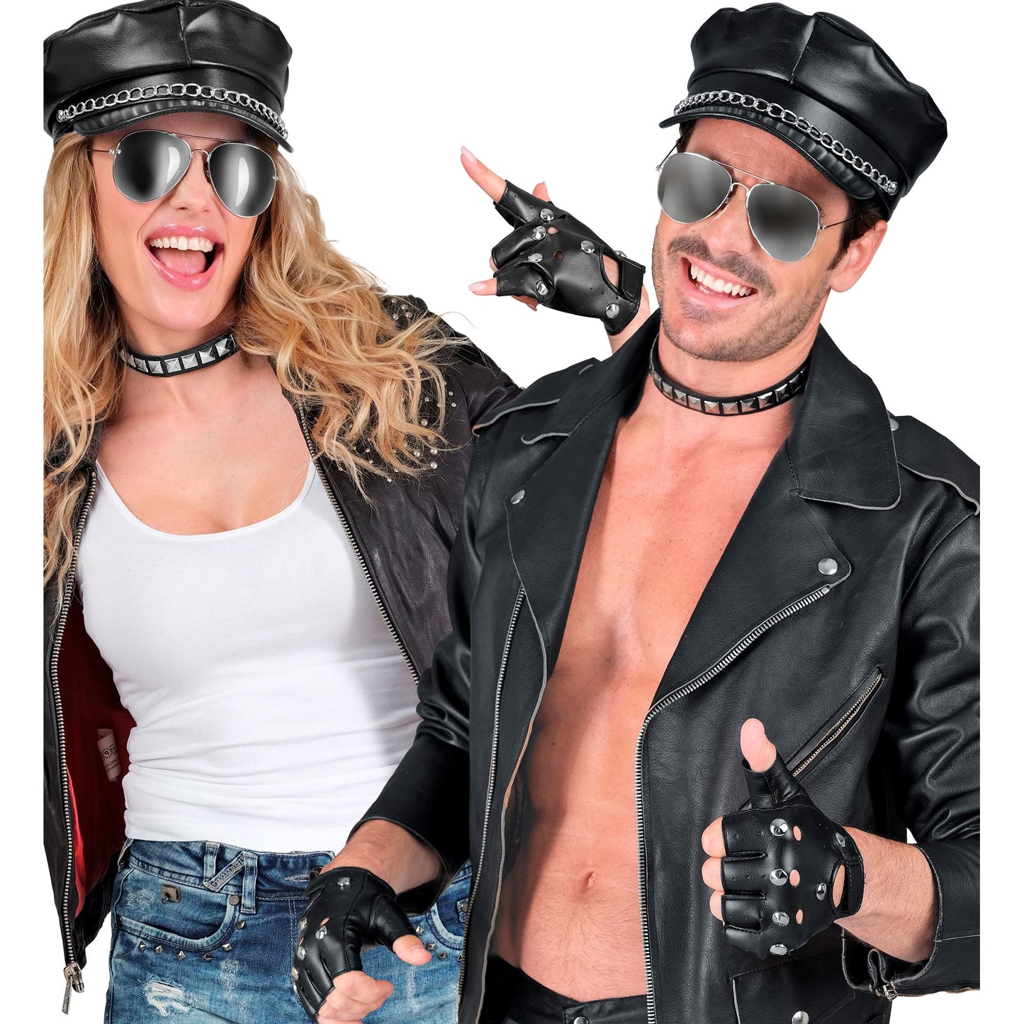 "ROCKER/BIKER SET" (Mütze, Halsband, Handschuhe, Brille) – Ansicht 3
