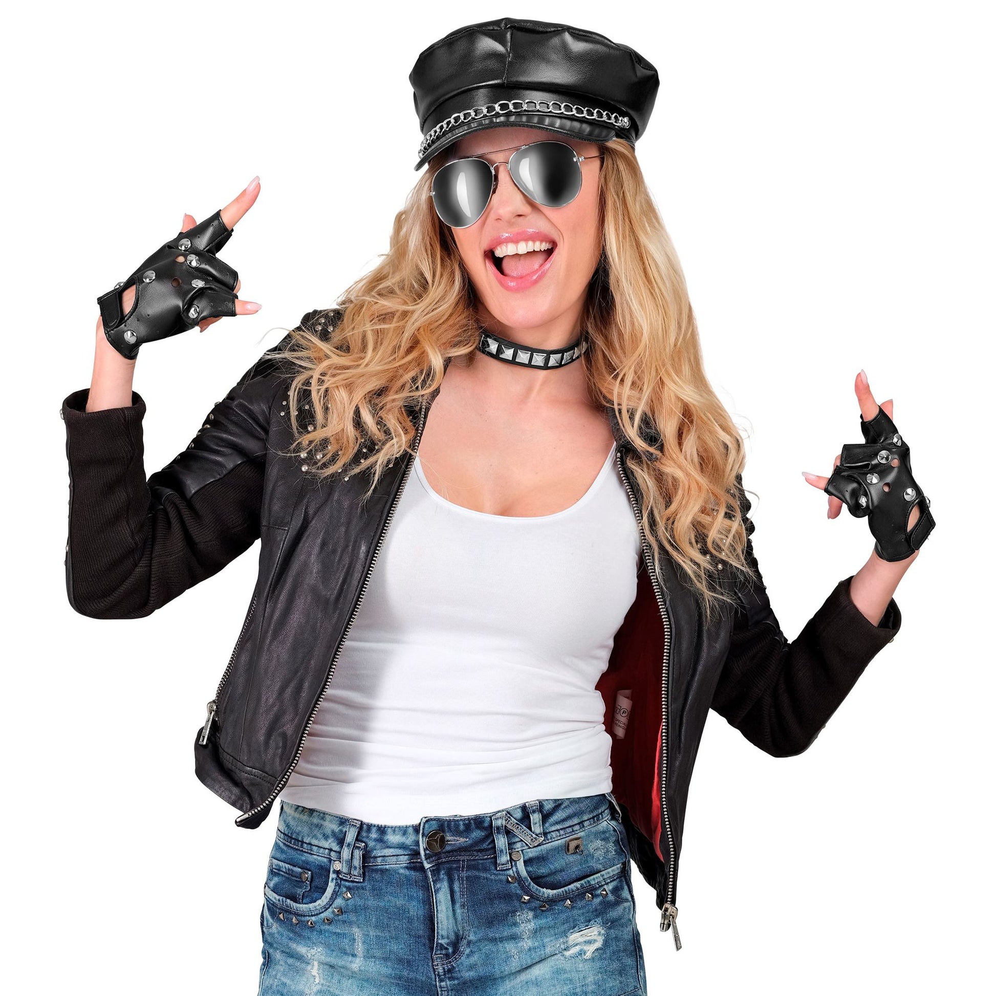 "ROCKER/BIKER SET" (Mütze, Halsband, Handschuhe, Brille) – Ansicht 5