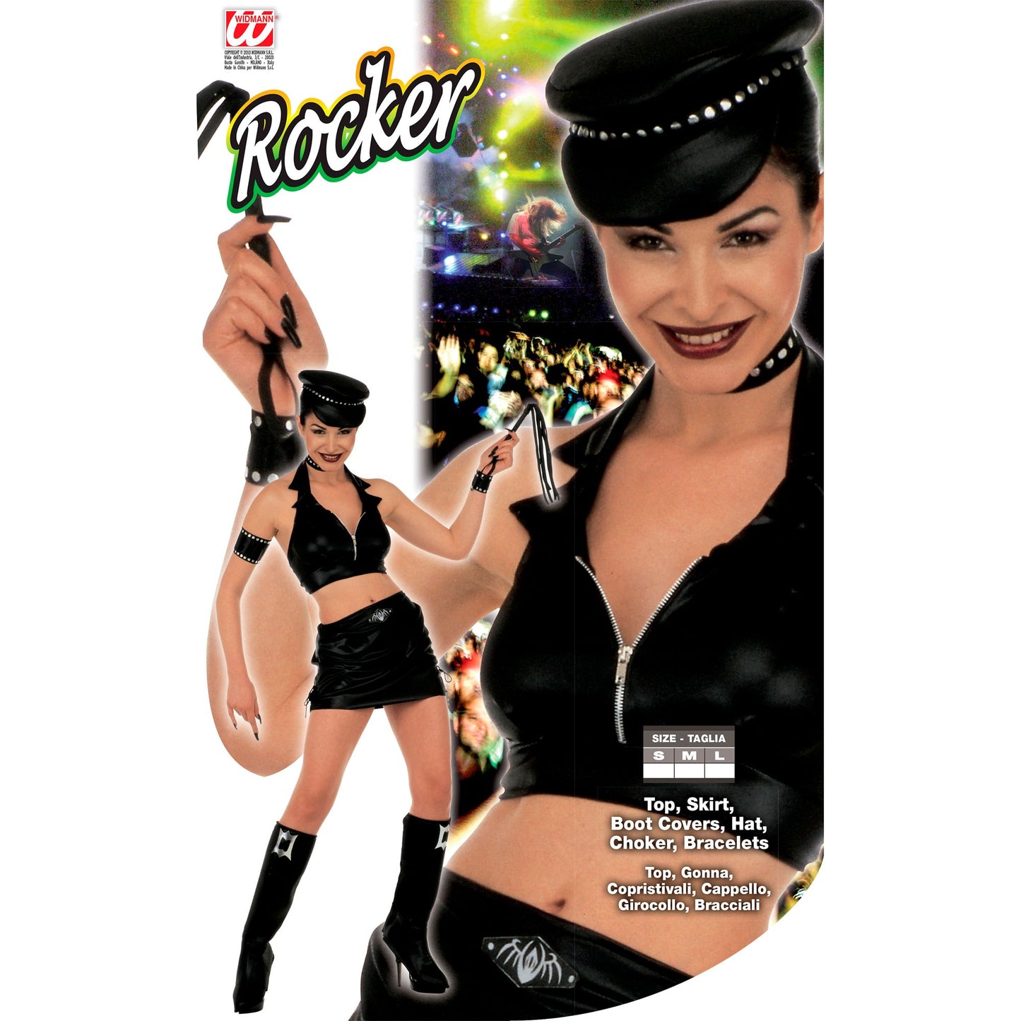 "ROCKERIN" (Top, Rock, Überstiefel, Mütze, Halsband, Armbänder) – Detailansicht