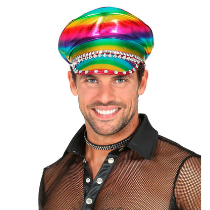 "ROCKERMÜTZE REGENBOGEN MIT NIETEN & EDELSTEIN BESETZT" – Ansicht 3