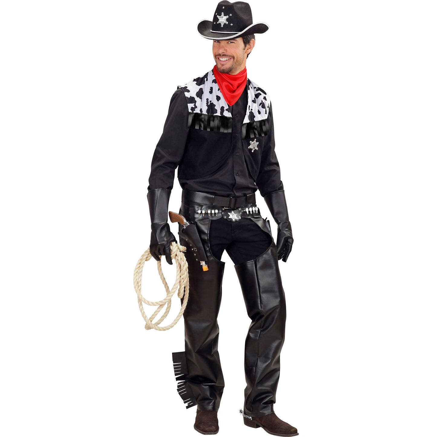 "RODEO COWBOY" (Weste, Chaps, Gürtel, Bandana) – Vorderansicht