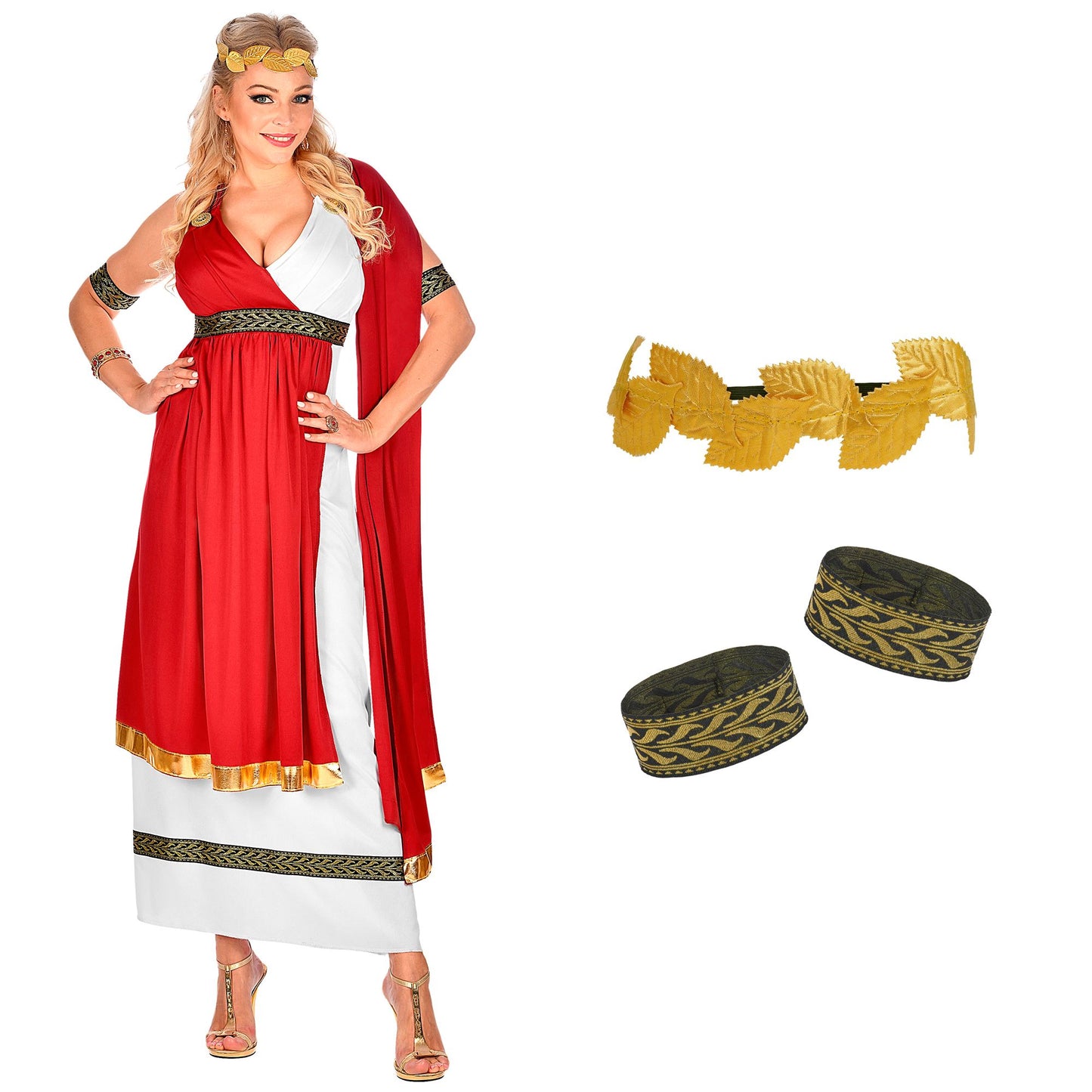 "RÖMISCHE KAISERIN" (Kleid mit Umhang, Armbändern, Lorbeerkranz) – Detailansicht