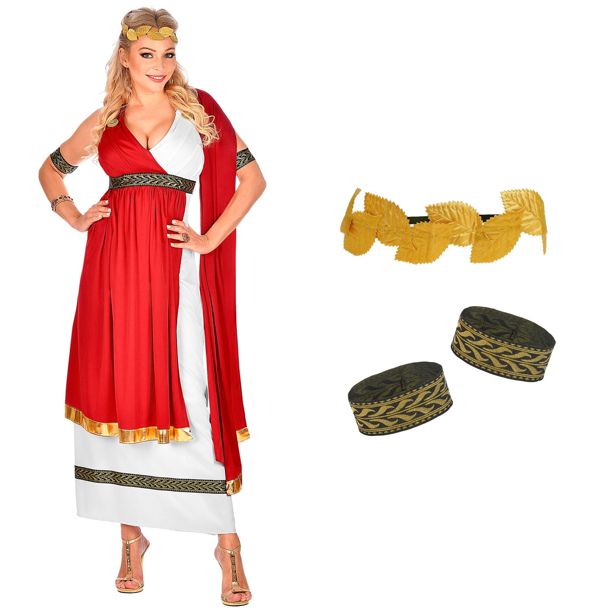 "RÖMISCHE KAISERIN" (Kleid mit Umhang, Armbändern, Lorbeerkranz) – Detailansicht