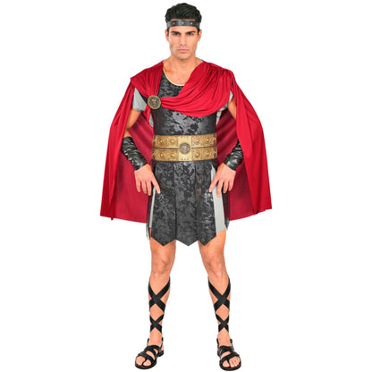 "RÖMISCHER CENTURIO" (Tunika, Rüstung mit Umhang und Medaille, Stirnband, Armschoner, Beinschnüre) – Vorderansicht