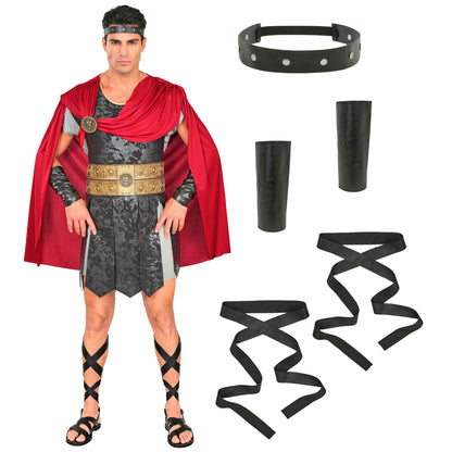 "RÖMISCHER CENTURIO" (Tunika, Rüstung mit Umhang und Medaille, Stirnband, Armschoner, Beinschnüre) – Detailansicht