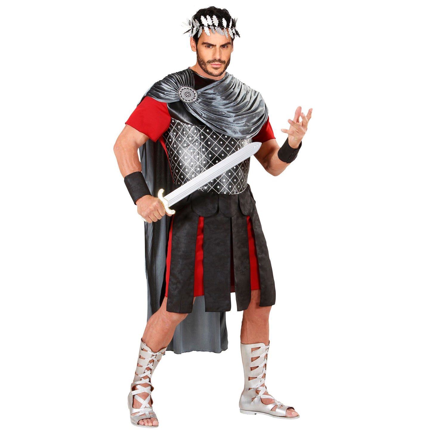 "RÖMISCHER KAISER" (Tunika mit Tuch, Umhang und Rock, Armbänder, Loorberkranz) – Vorderansicht