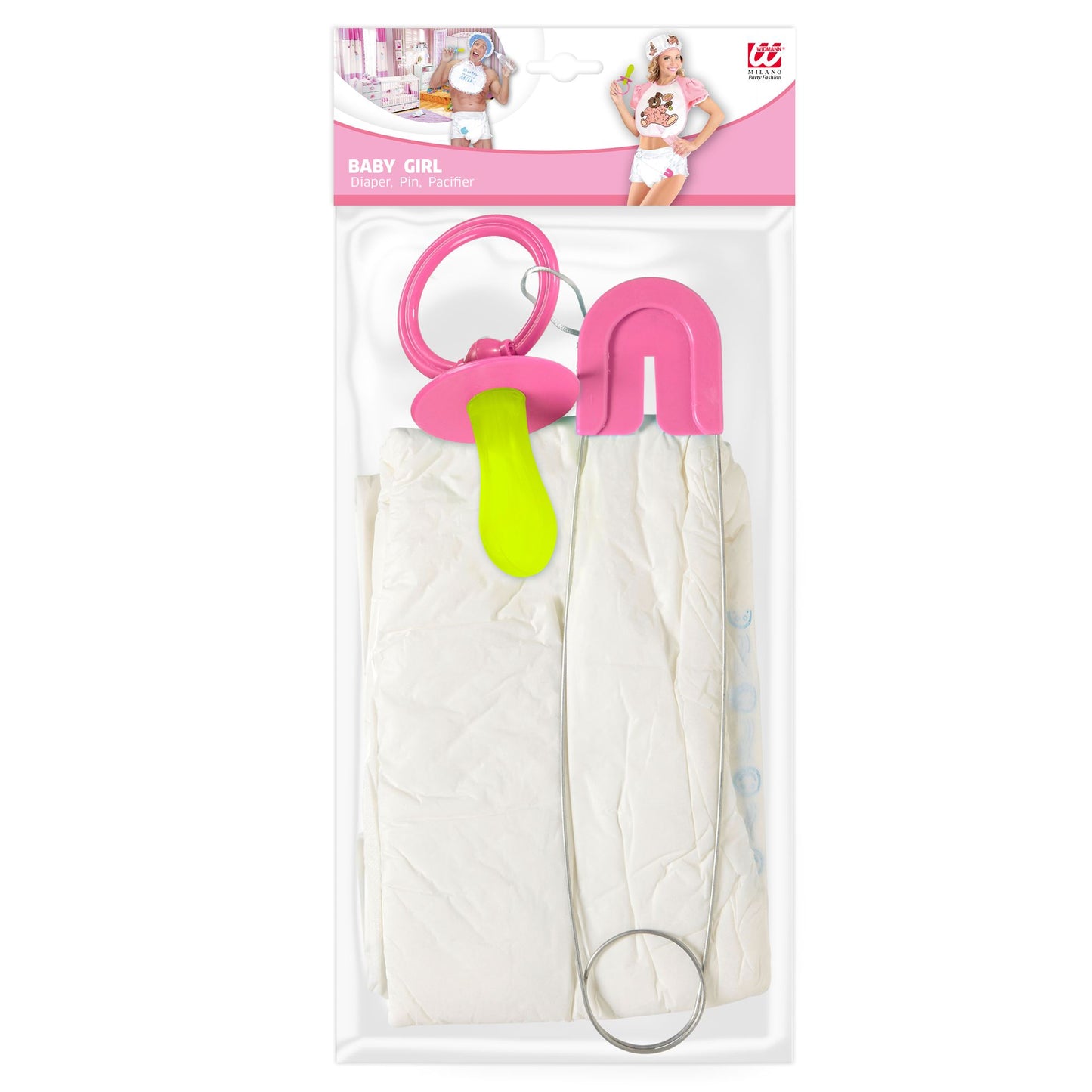 "ROSA BABY SET" (Windel, Stecknadel, Schnuller) – Detailansicht