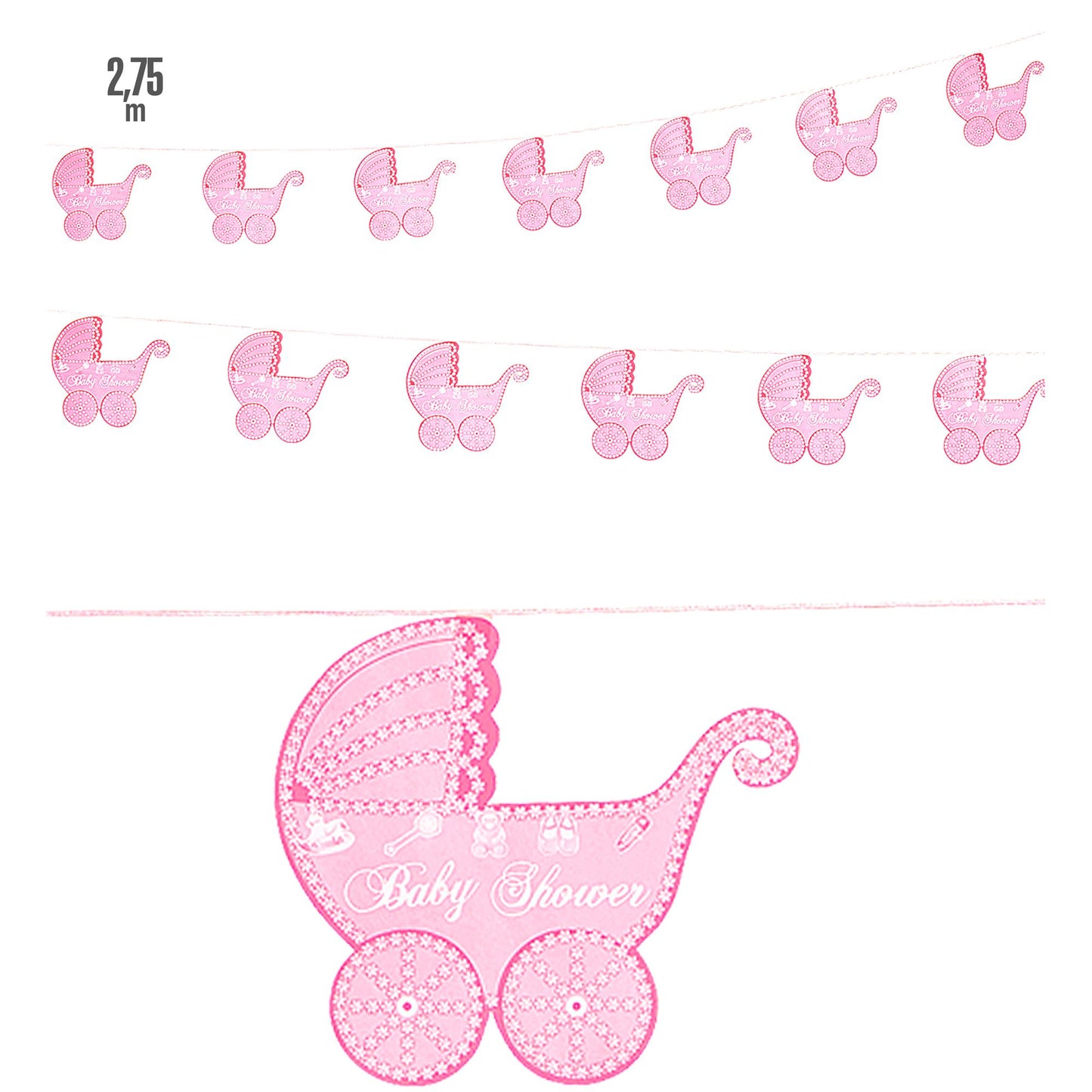 "ROSA KINDERWAGEN GIRLANDE" 2,75 m – Vorderansicht