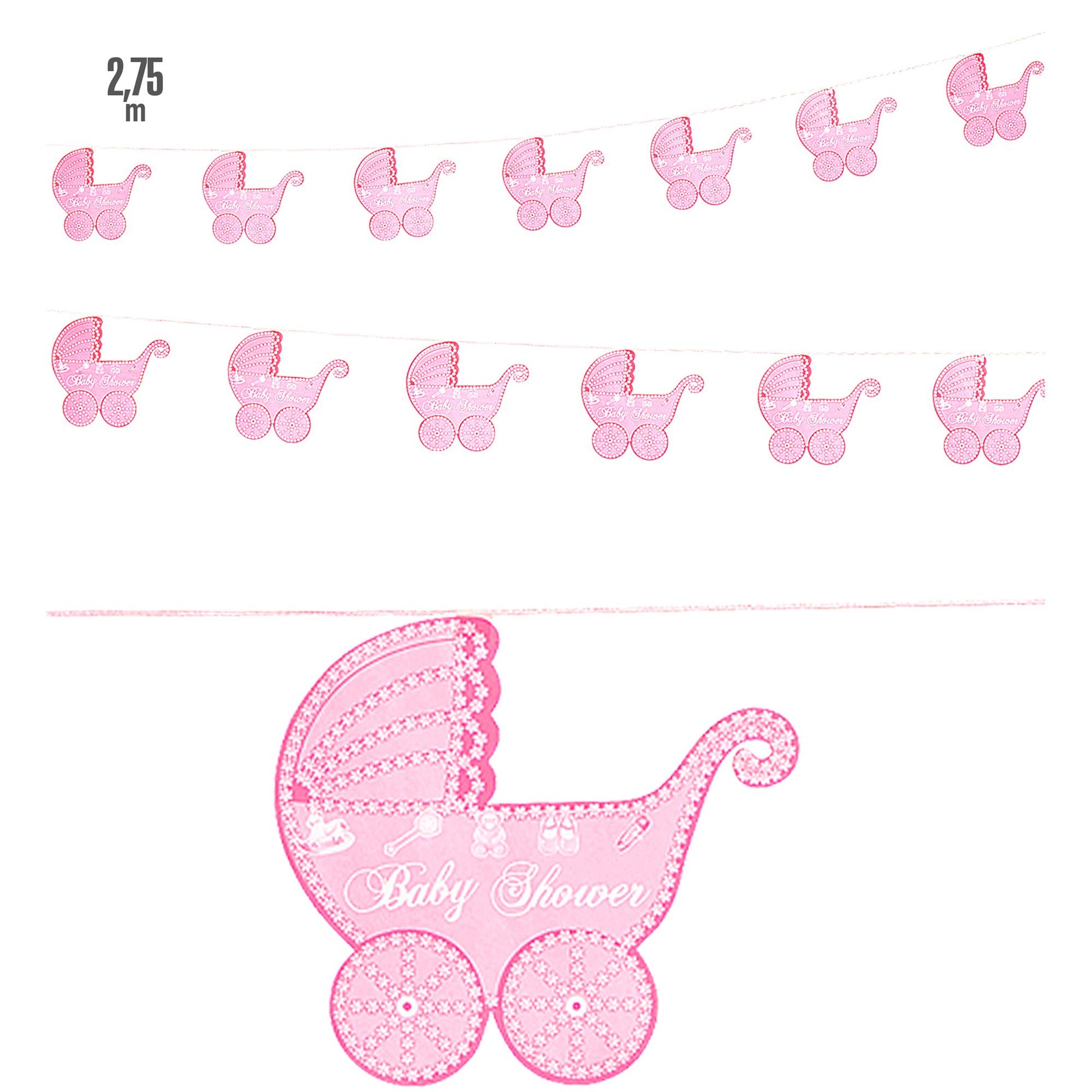 "ROSA KINDERWAGEN GIRLANDE" 2,75 m – Vorderansicht