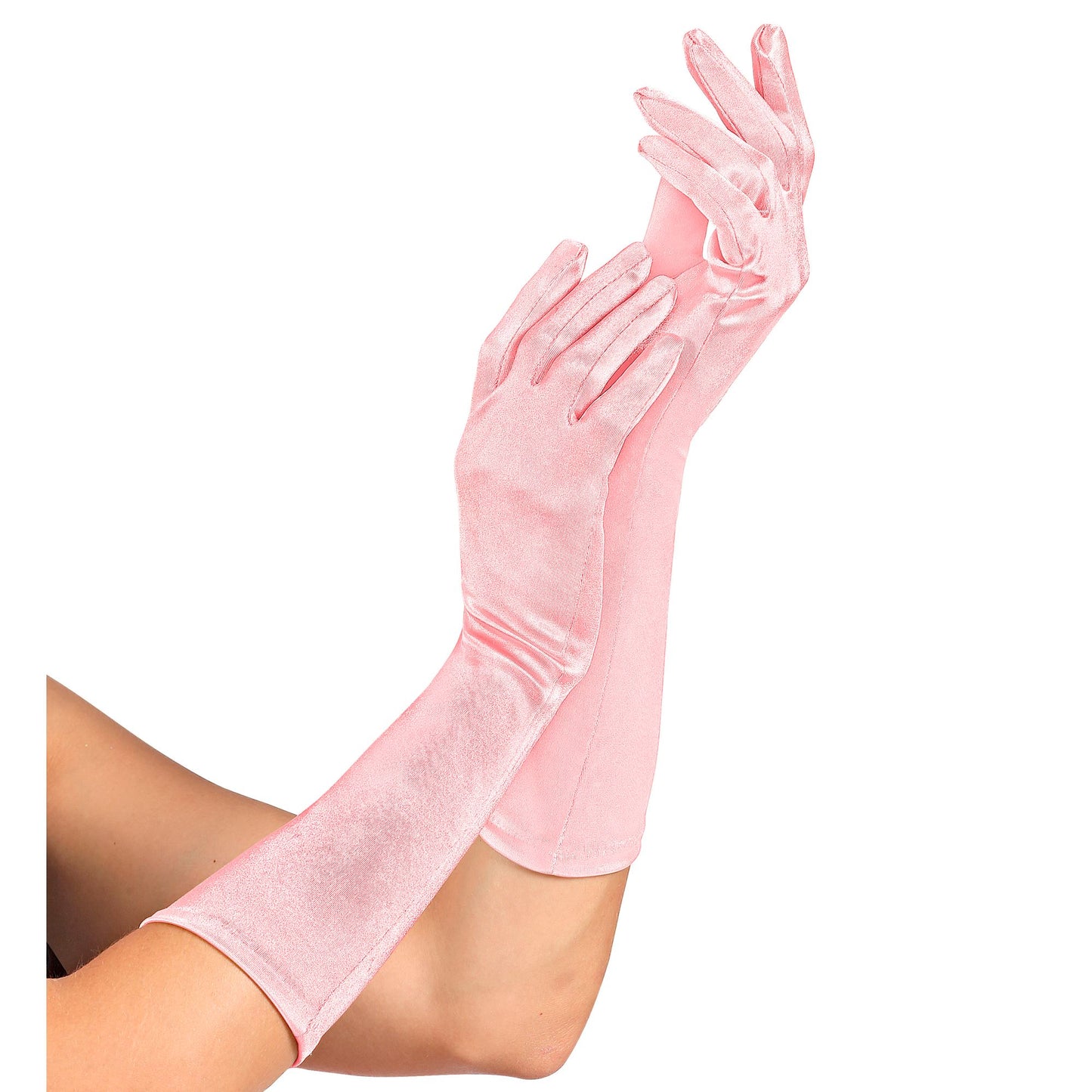 "ROSA SATIN HANDSCHUHE IN ELASTHAN" 40 cm – Vorderansicht