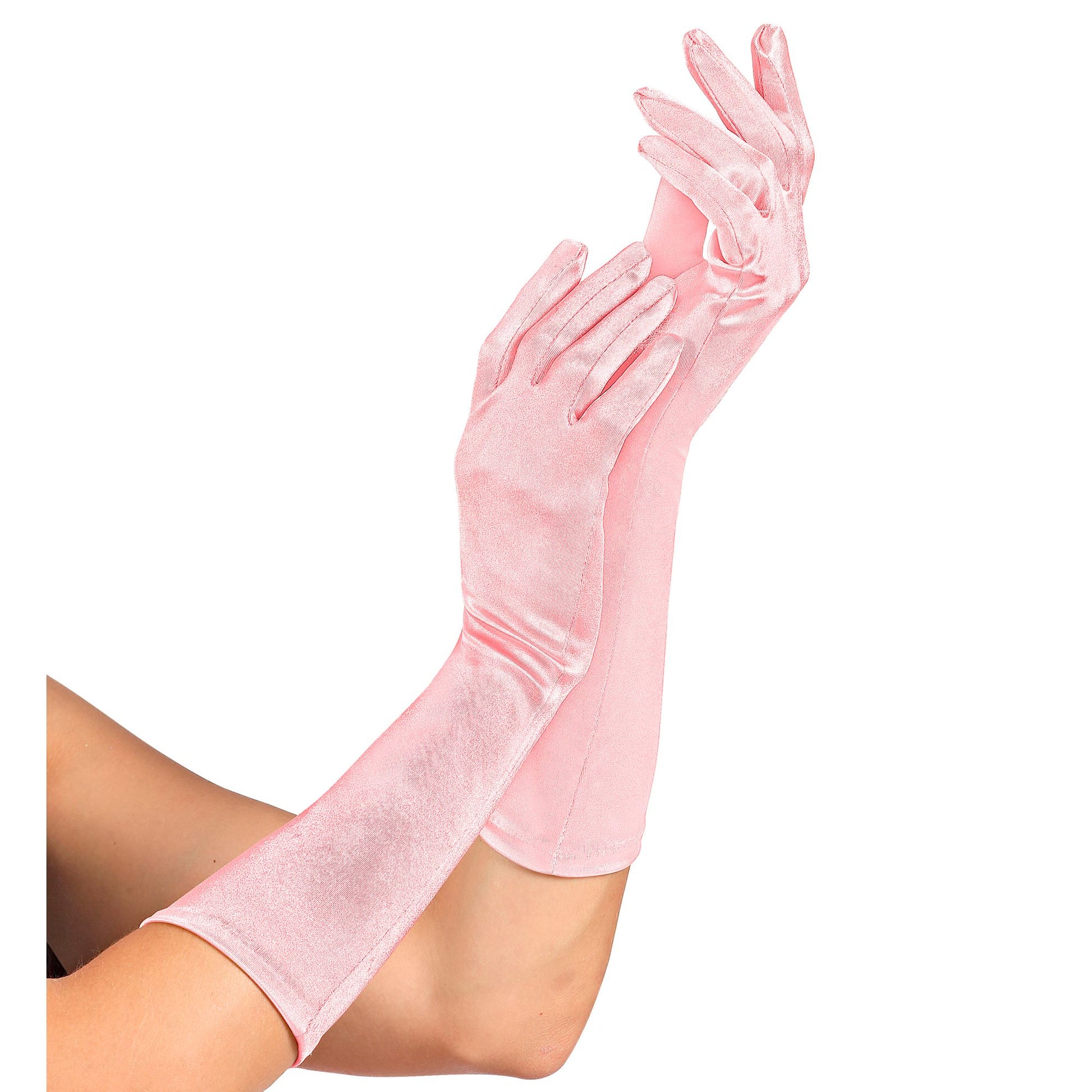 "ROSA SATIN HANDSCHUHE IN ELASTHAN" 40 cm – Vorderansicht