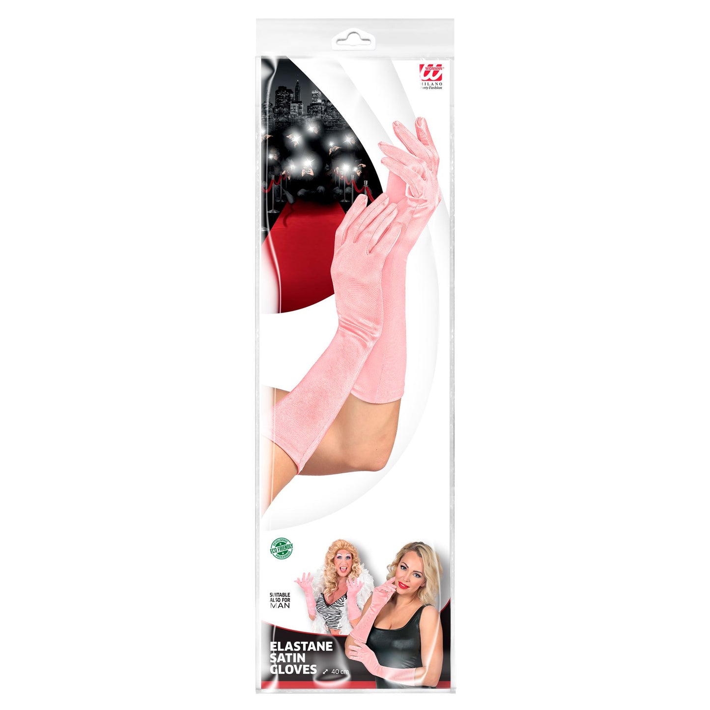 "ROSA SATIN HANDSCHUHE IN ELASTHAN" 40 cm – Detailansicht