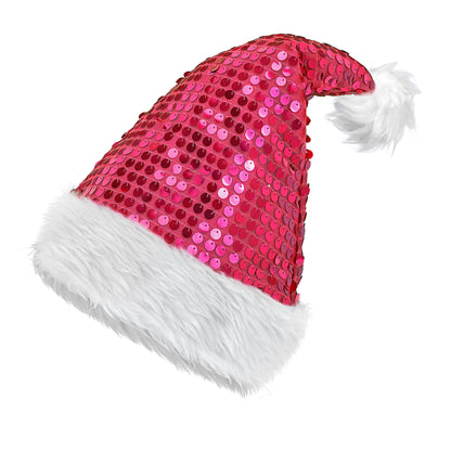 "ROSA WEIHNACHTSMANNMÜTZE MIT PLÜSCH & PAILLETTEN" – Vorderansicht