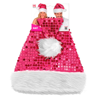 "ROSA WEIHNACHTSMANNMÜTZE MIT PLÜSCH & PAILLETTEN" – Detailansicht