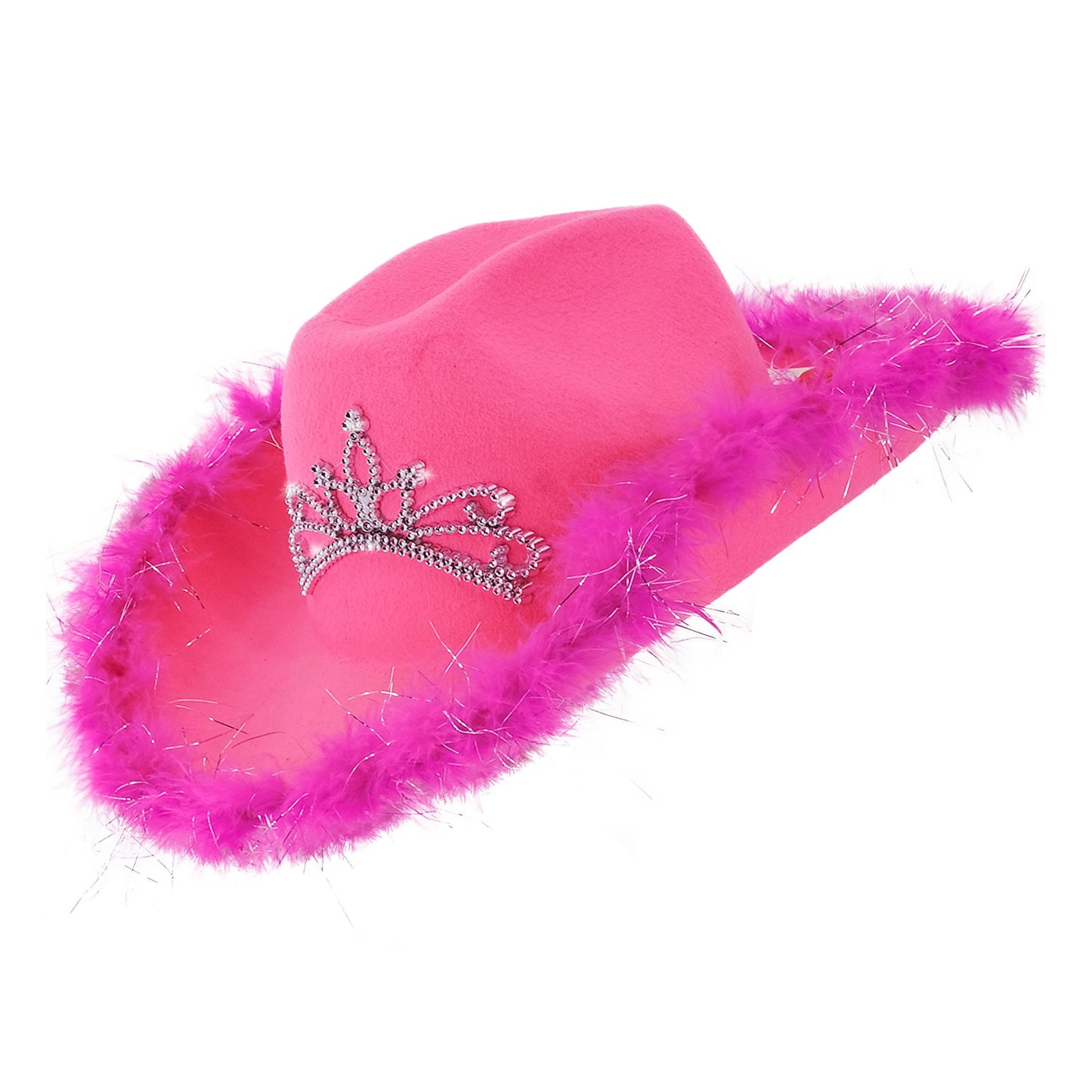 "ROSE COWGIRL mit Tiara & Marabu Verzierung mit Lametta Fäden in Silber – Vorderansicht