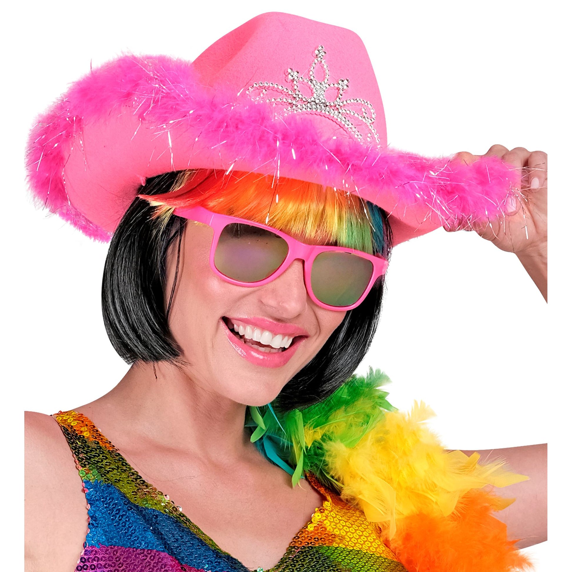 "ROSE COWGIRL mit Tiara & Marabu Verzierung mit Lametta Fäden in Silber – Ansicht 4