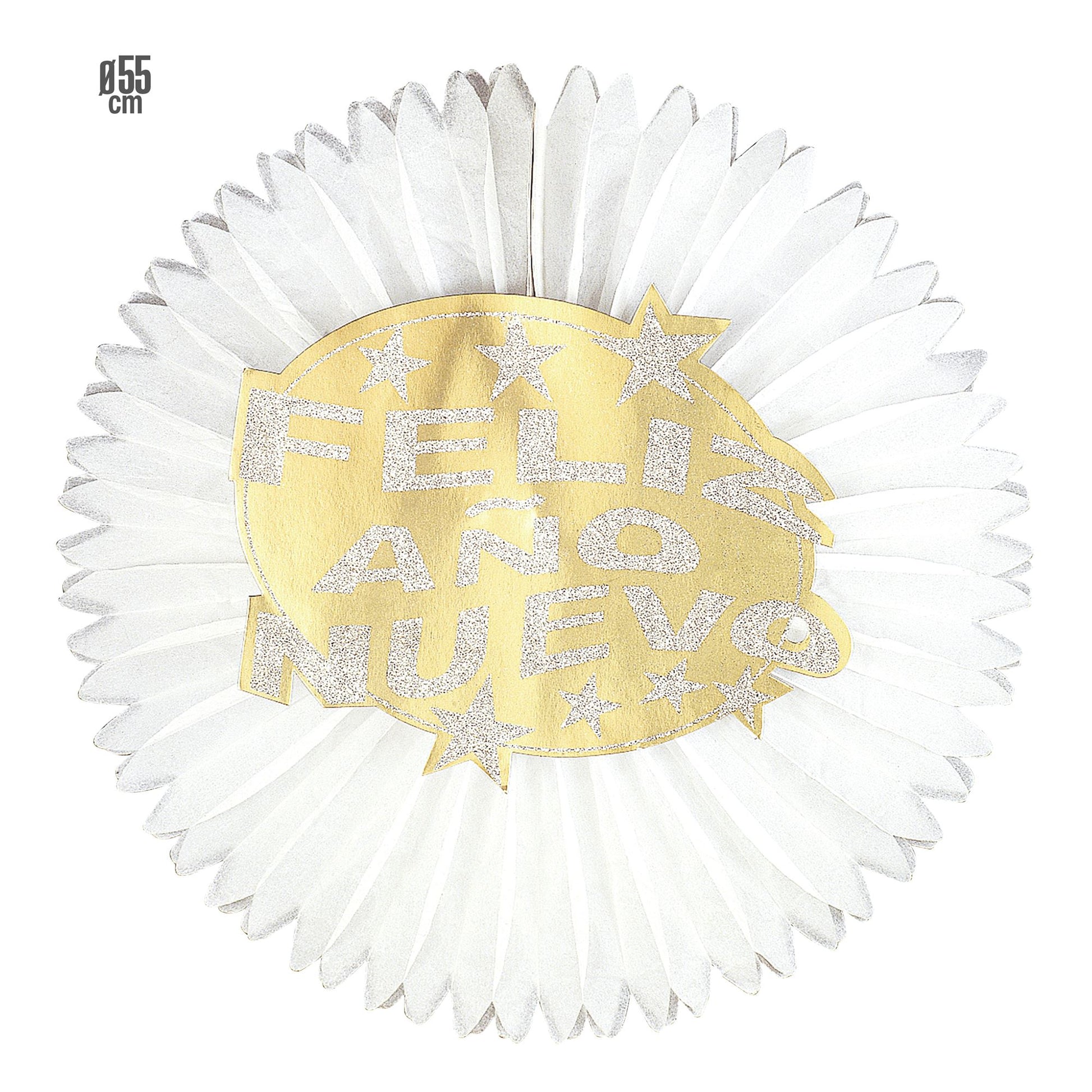 "ROSETTE FELIZ AÑO NUEVO " Ø 55 cm - sort. gold und silber – Vorderansicht