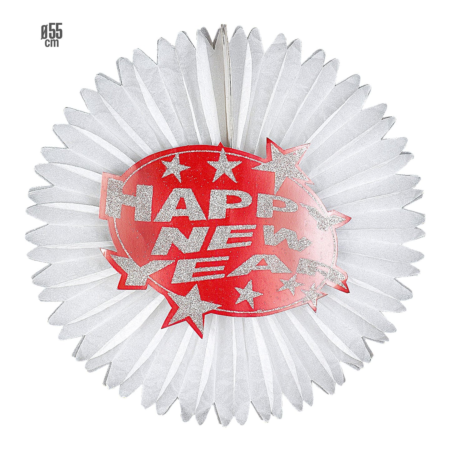 "ROSETTE HAPPY NEW YEAR ROT" Ø 55 cm – Vorderansicht