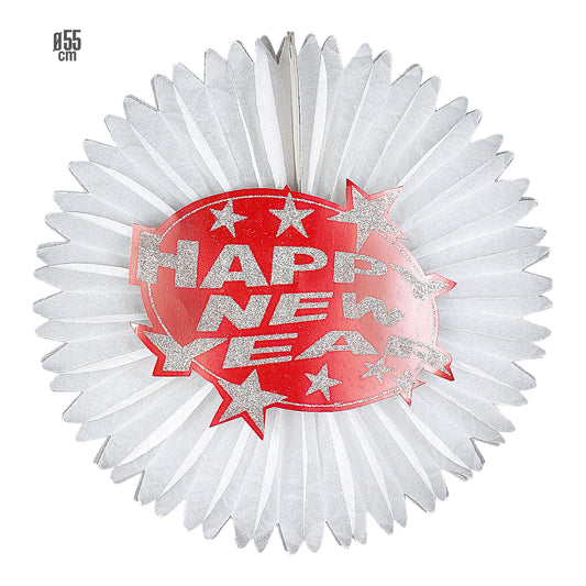 "ROSETTE HAPPY NEW YEAR ROT" Ø 55 cm – Vorderansicht