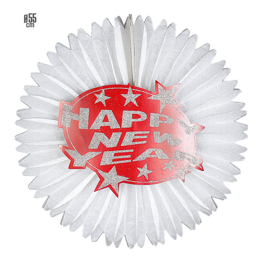 "ROSETTE HAPPY NEW YEAR ROT" Ø 55 cm – Vorderansicht