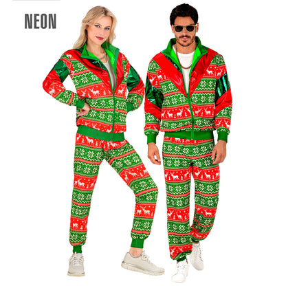 "ROT-GRÜNER MERRY CHRISTMAS PARTY FASHION TRAININGSANZUG" (Oberteil, Hose) – Vorderansicht