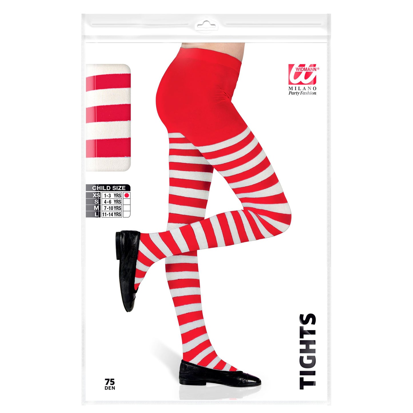 "ROT-WEIß GESTREIFTE STRUMPFHOSE" 75 DEN (Starke Qualität) – Detailansicht