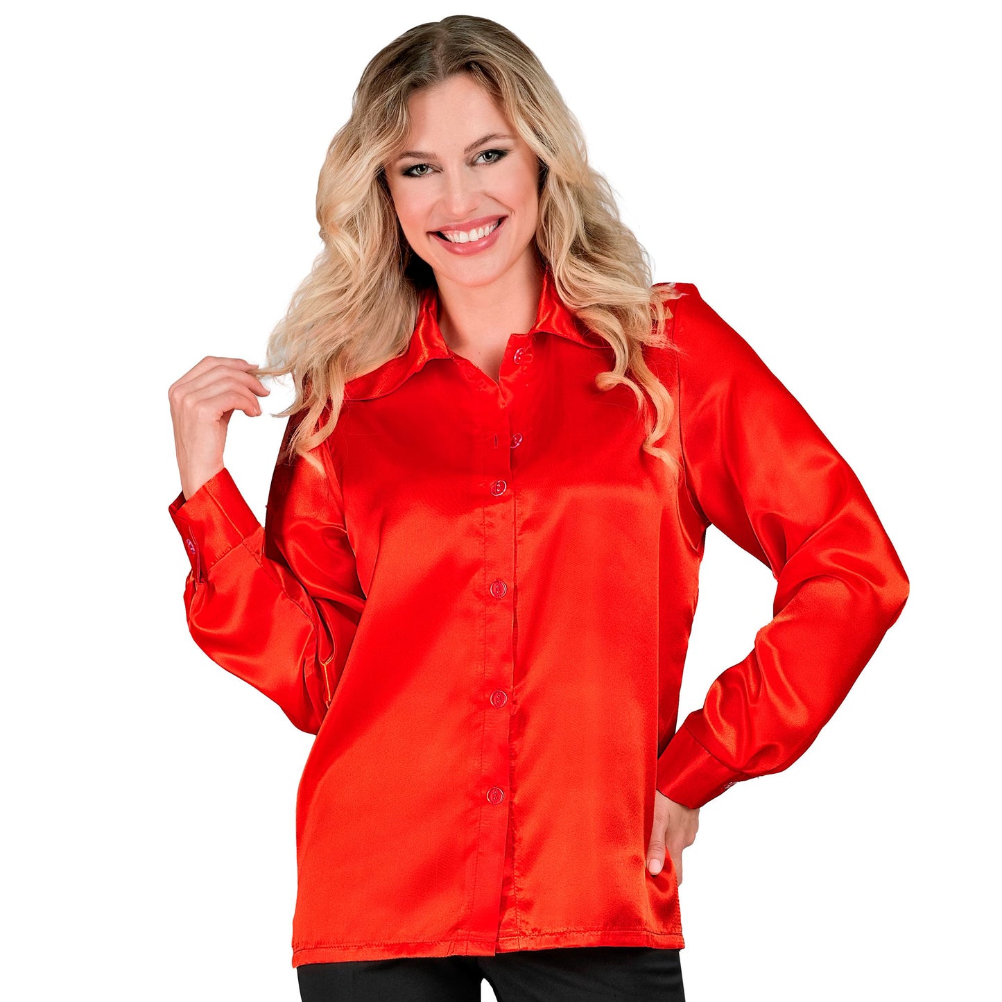 "ROTE 70s DISCO BLUSE" aus Satin – Vorderansicht