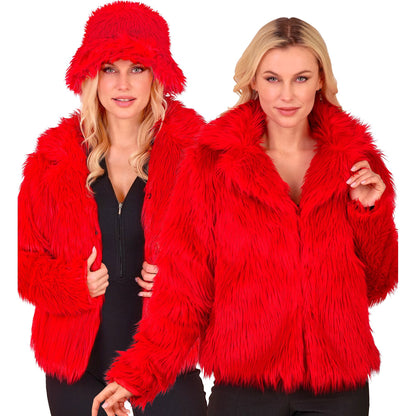 "ROTE DAMEN PLÜSCHJACKE" – Vorderansicht