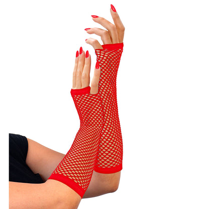 "ROTE FINGERLOSE NETZHANDSCHUHE" 33 cm – Vorderansicht