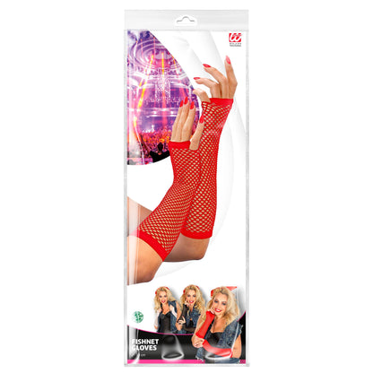 "ROTE FINGERLOSE NETZHANDSCHUHE" 33 cm – Detailansicht
