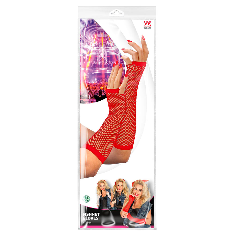 "ROTE FINGERLOSE NETZHANDSCHUHE" 33 cm – Detailansicht