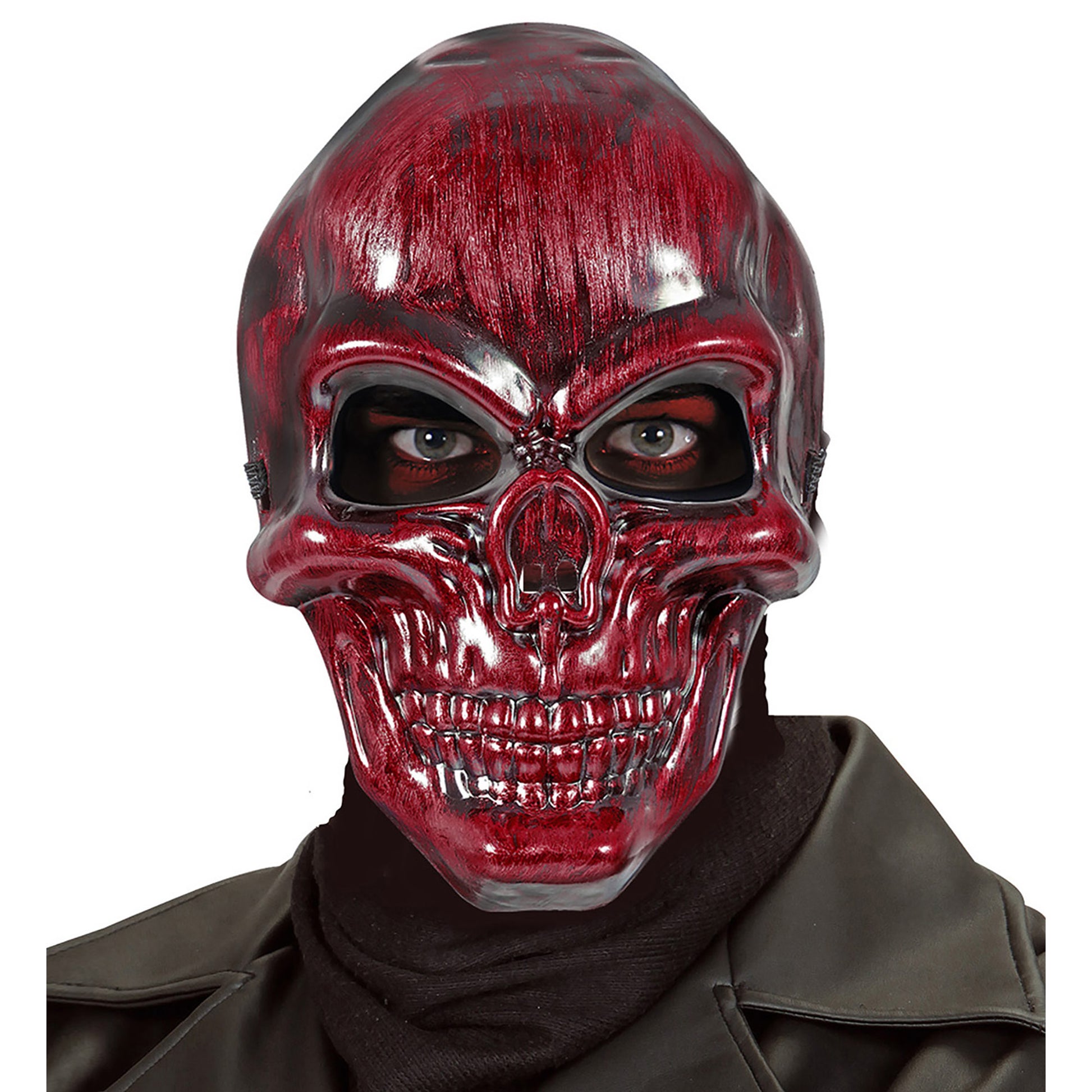 "ROTE METALLOPTIK SKELETTMASKE" – Detailansicht