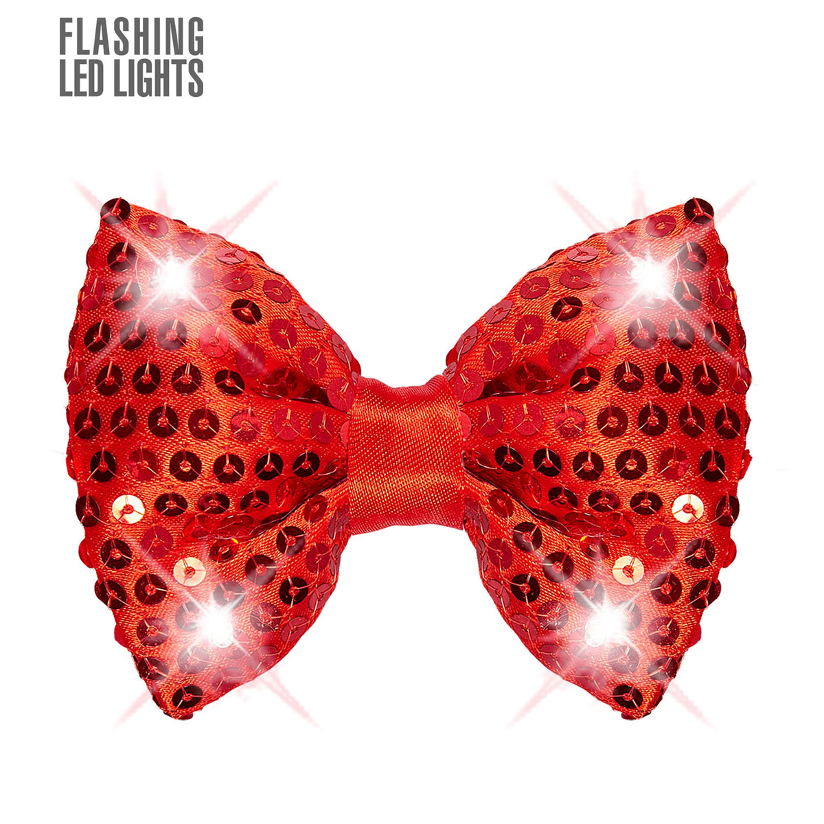 "ROTE PAILLETTENFLIEGE MIT 4 LED LICHTERN" regulierbar – Vorderansicht
