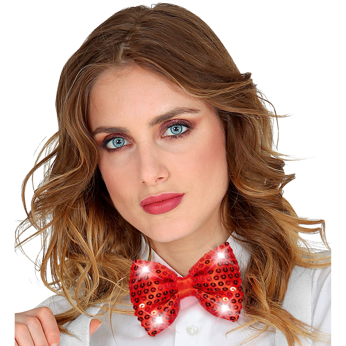 "ROTE PAILLETTENFLIEGE MIT 4 LED LICHTERN" regulierbar – Ansicht 4