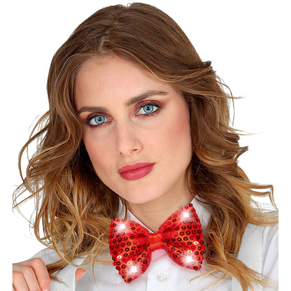 "ROTE PAILLETTENFLIEGE MIT 4 LED LICHTERN" regulierbar – Ansicht 4
