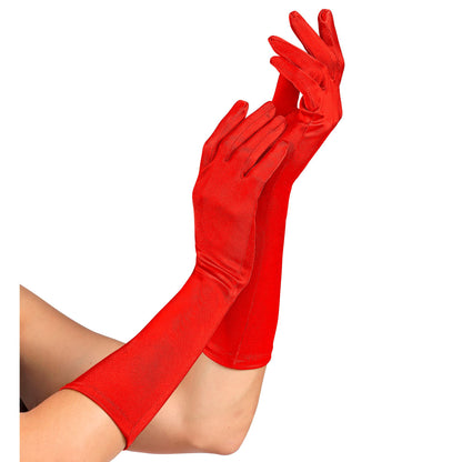 "ROTE SATIN HANDSCHUHE IN ELASTHAN" 40 cm – Vorderansicht
