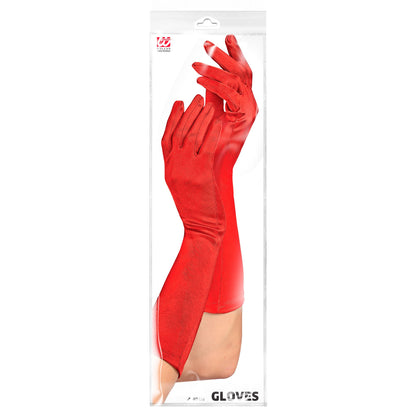 "ROTE SATIN HANDSCHUHE IN ELASTHAN" 40 cm – Detailansicht