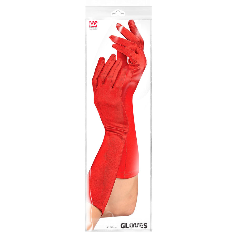 "ROTE SATIN HANDSCHUHE IN ELASTHAN" 40 cm – Detailansicht