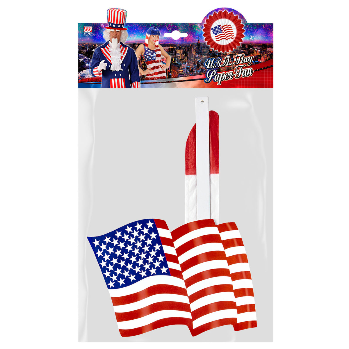 "ROTE USA FLAGGE PAPIERFÄCHER" 50 cm – Detailansicht